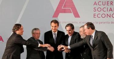 Zapatero, Valeriano con patronal y sindicatos. | EFE